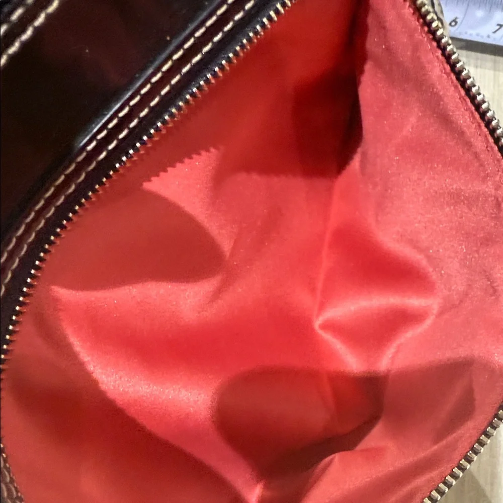 Coach Beige and Patent Dark Navy Shoulder Bag
